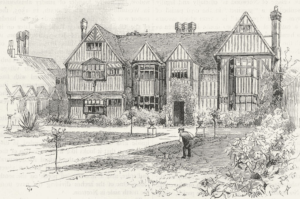 LONDON. Southall Manor House 1888 old antique vintage print picture